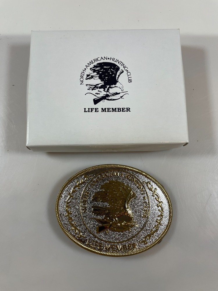 Vintage NAHC Life Member BELT BUCKLE North American Hunting club COWBOY NRA