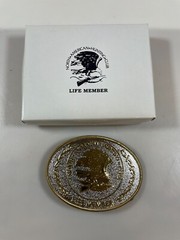 Vintage NAHC Life Member BELT BUCKLE North American Hunting club COWBOY NRA