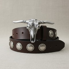 Men Western Silver Metal Belt Buckle Long Horn Texas Cow Bull Skull Cowboys Look