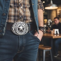 Men Silver Metal Belt Buckle Western Cowboy Texas State Lone Star Biker Jewelry