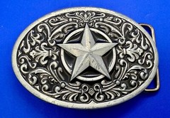 Centered Lone Star Fleur De Lis Design Swirl Silver & Balck Color Belt Buckle
