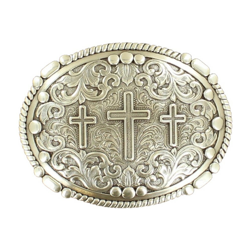 Nocona Men&rsquo;s Western Oval Rope Edge 3 Cross Belt Buckle 37980