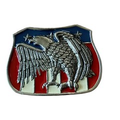 Patriotic USA Flag Belt Buckle Screaming Eagle Metal Enamel Vintage