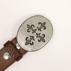 Fleur-de-Lys Belt Buckle Oval Antique Silver Hammered Effect Medieval Design