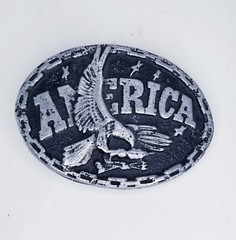 America Belt Buckle Bald Eagle Metal Gray Patriotic Western 3 1/2&Prime; X 2 1/2&Prime;