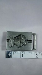 Siskiyou Belt Buckle 1998 Silver 2 Horses/2 feathers