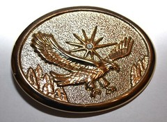 Eagle in Flight with Rhinestone Star 3 Dimensional Gold Tone Belt Buckle