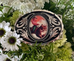 Kitty Cowgirl Belt Buckle Vintage Western Pinup Cat Handmade Resin Snap On 1.5in