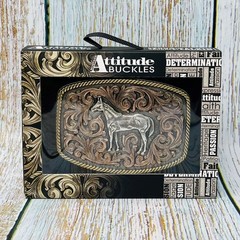 Montana Silversmiths Attitude Tri-Color Horse Rope Edge Western Belt Buckle