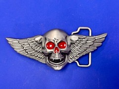 Skull With Fangs And Bright Red Eyes Cutout Large Wide Belt Buckle