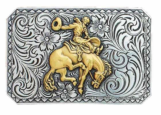 RETRO-STYLE Square Antiqued Silver ~WESTERN BELT BUCKLE~ Saddle Bronc Buck Horse