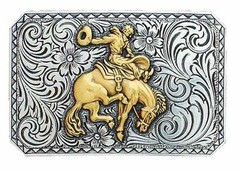 RETRO-STYLE Square Antiqued Silver ~WESTERN BELT BUCKLE~ Saddle Bronc Buck Horse