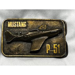 Vintage 1981 The Buckle Connection P-51 Mustang Airplane Belt Buckle Brass Tone