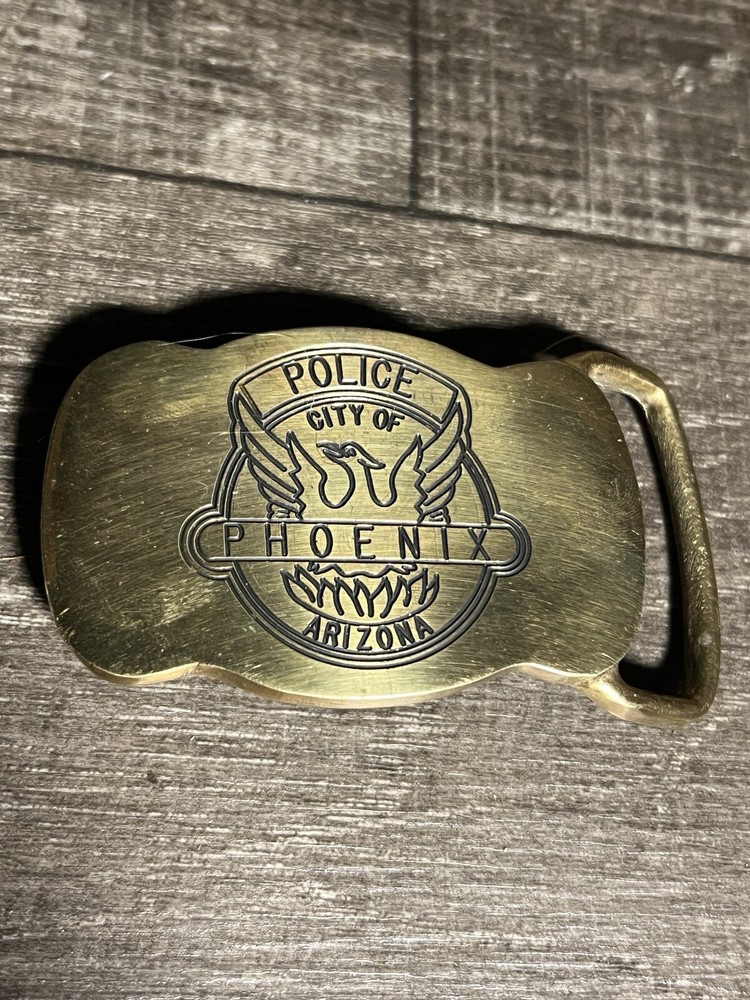 Vintage PHOENIX POLICE belt buckle SOLID BRASS custom 1970s 1980’s