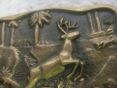 1980 BTS Whitetail Buck Deer Solid Brass Belt Buckle 2&Prime; x 1 3/8&Prime;