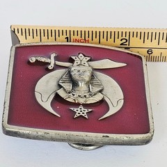 1984 Bergamot Brass Works Shriners Masonic Belt Buckle Red Enamel X-147 Vintage