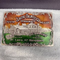 Vintage Belt Buckle Jack Daniel’s Whiskey Enamel Silver Tone Worlds Fair