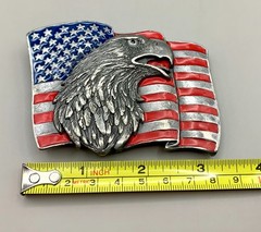 Mens Belt Buckle Patriotic Blue Red Silver Flag Eagle Siskiyou Buckle Co USA