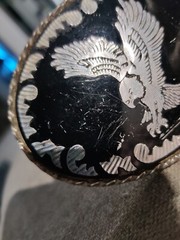 Vintage belt buckle black silvertone eagle W u.s.a.