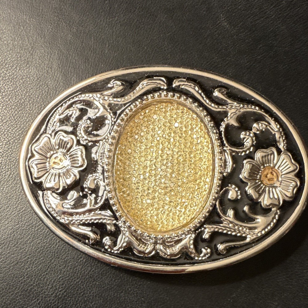 Men&rsquo;s Western Oval Metal Belt Buckle Floral Scroll Silver/Gold Tone Fits 1.5&Prime;