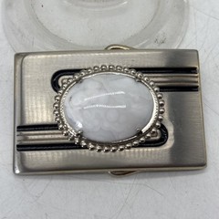 Vintage Agate Stone Belt Buckle Men&rsquo;s Silver Gold Tone Black Enamel 2.5 x 1.75 « 