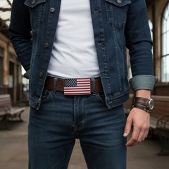 Men Women Silver Metal Western Belt Buckle United States America Flag USA July 4