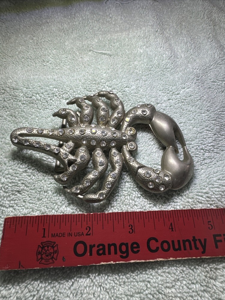 SCORPION Belt Buckle Metal JEWELED nickel/Brushed Silver color USA seller NOS
