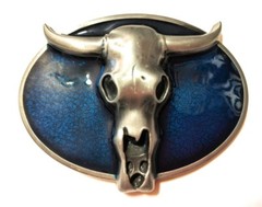 ✖ WESTERN Skull Cowboy Rodeo Style ✖ Belt Buckle Buck ✖ blue antique silver