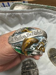 Five Vintage I&rsquo;d Rather Be Belt Buckles, Fishing, Duck Hunting, Deer Hunting,