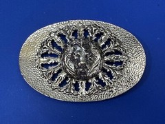 Lions Head Bust Raised Silver Tone See Through Vintage Oval Belt Buckle