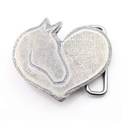 Country Style Horse Head Heart Belt Buckle in Dark Silver, Vintage Interchangeable Buckle