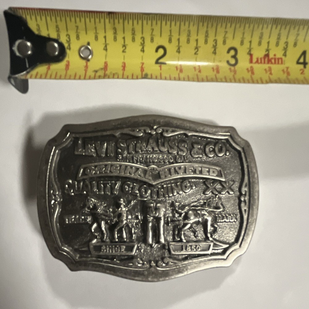 Levi Strauss & Co Two Horse Brand Western Silver Metal Belt Buckle 1.5in