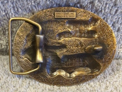 Triple S Advertising Belt Buckle Brass Tone Metal Excavating Equip NOS Spec Cast