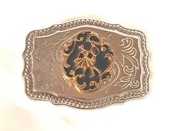 Belt Buckle Dancing Couple Made in the USA Embossed Black/Silver/Gold tone