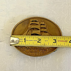 Vintage Brass “The Tall Ships” Belt Buckle Oval Nautical Sailing Ship USA