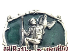 Vintage « I&rsquo;d Rather Be Hunting » Duck Hunter 1994 Green Pewter Belt Buckle