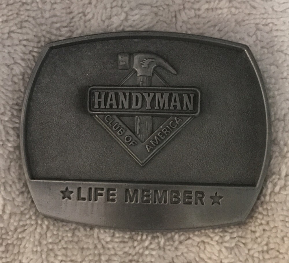 VINTAGE BRASS 1996 HANDYMAN CLUB OF AMERICA LIFE MEMBER NOVELTY BELT BUCKLE