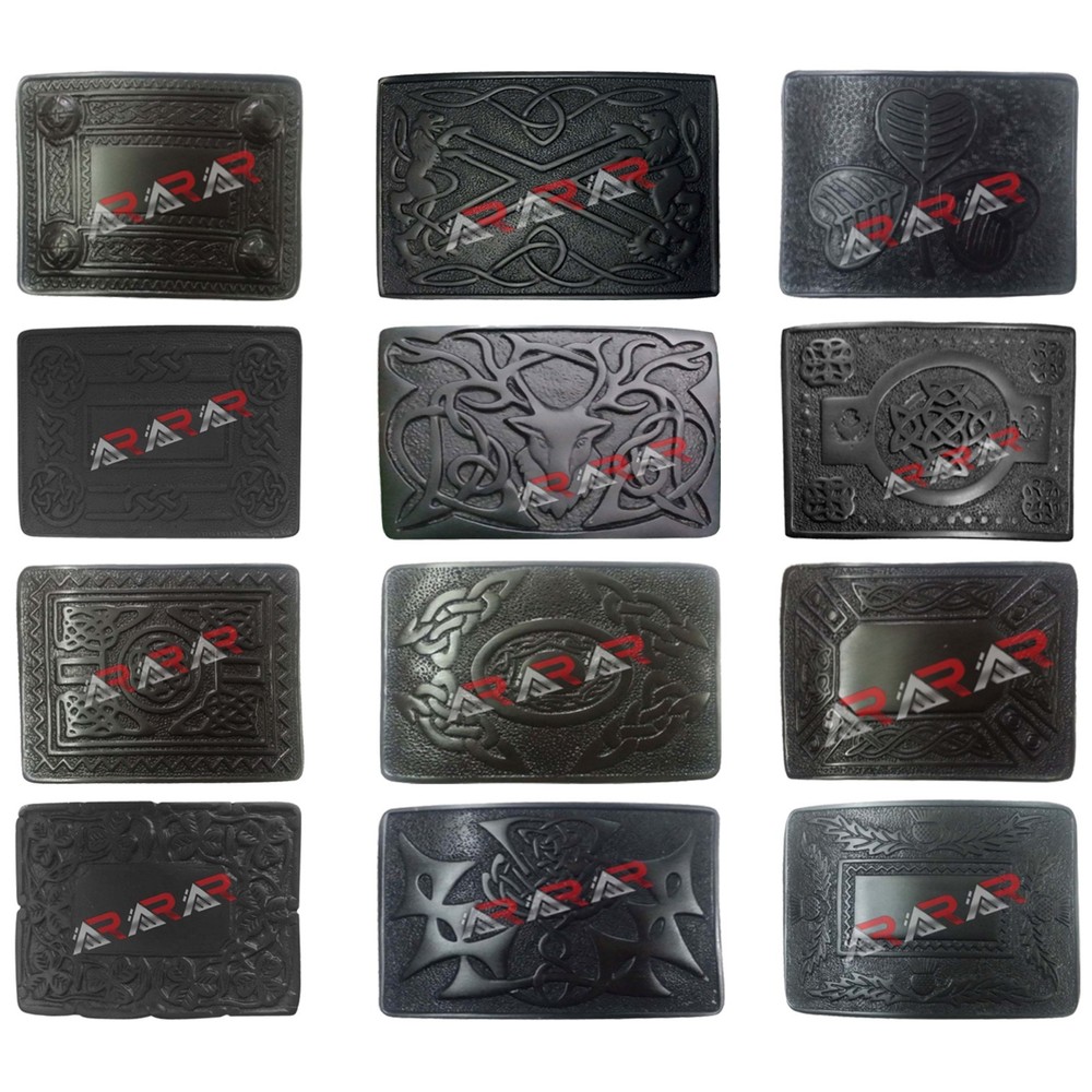 Scottish Belt Buckle Kilt In 16 Designs Black Finish AAR New