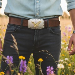 Men Western Silver Metal Belt Buckle Square Gold American Eagle Flying Bird Hole