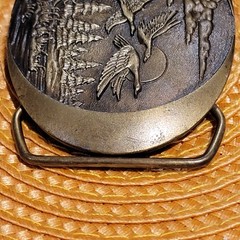 VTG 1982 Indiana Metal Craft Flying Geese Belt Buckle Brass Cowboy Nature