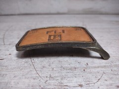 Vintage FLI Realtor JH Branded Leather and Brass Belt Buckle 3&Prime; by 2&Prime;