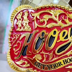 Western belt buckle 3.5 X 4 inches gold red for 2&Prime; belt zinc alloy bling