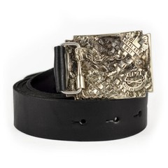 German silver belt buckle Banderstadt, Artistic sculptural fighting skull buckle