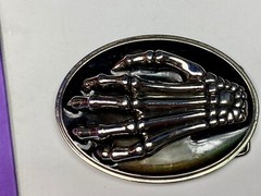 Skeleton Hand Fingers Bones Raised Claw Fingers Gothic Black Oval Belt Buckle