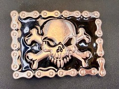 Skull & Crossbones Biker Chain Boarder FAST Halloween Vintage Belt Buckle