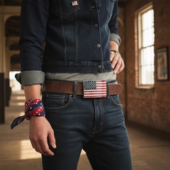 Men Women Belt Buckle Metal Silver United State America USA Flag Red Blue White