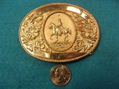 AWESOME RARE OLD VTG 1974 SILVER TONED RODEO BELT BUCKLE: LTC WESTERN PRODUCTS