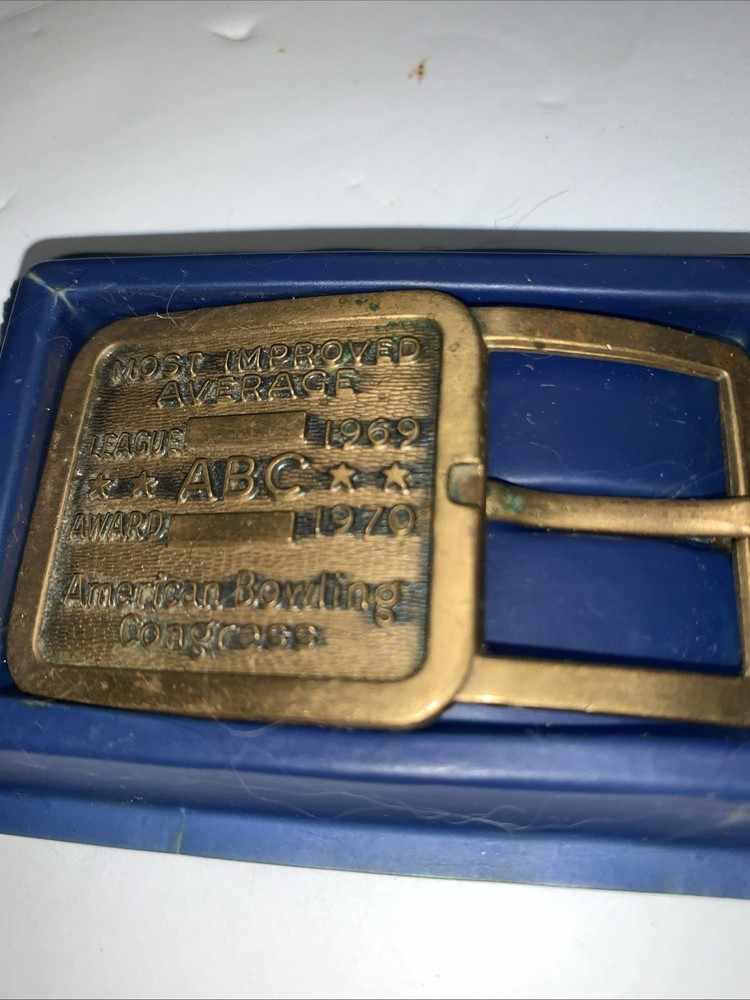 Vintage American Bowling Congress Belt Buckle Gold Tone 2.5×2&Prime; Award Vintage