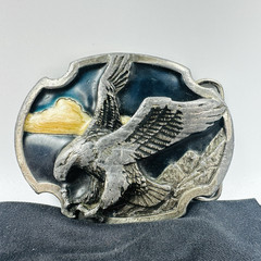 Vtg Eagle Belt Buckle Open Wing Landing Enameled, 1986 Siskiyou, Bergamot Cast