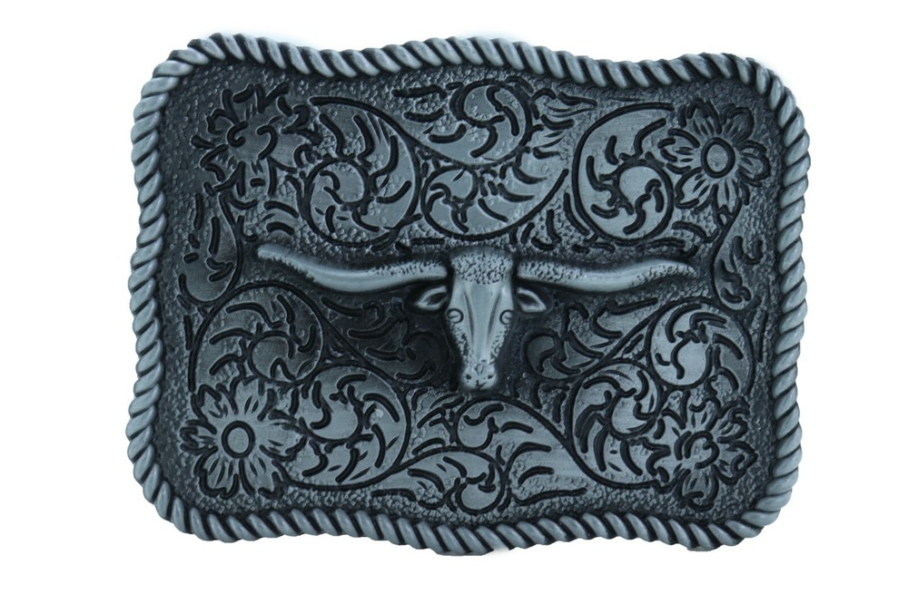 Men Buckle Silver Metal Bull Western Fashion Texas Long Horns Cow Day Night Wear